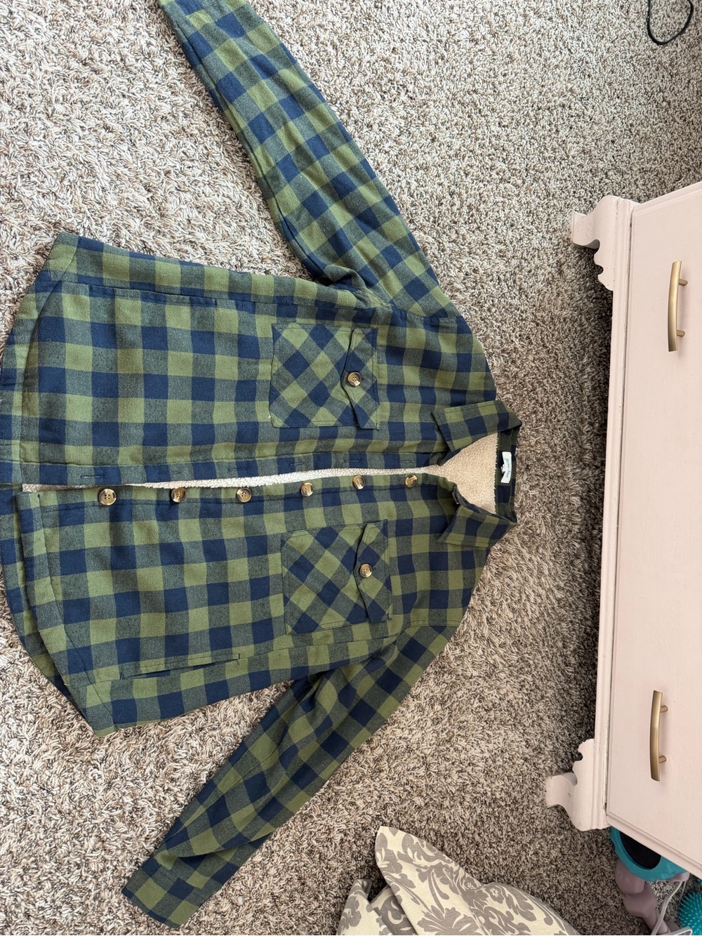 Grace & Lace Olive Green and Navy Plaid Button-Down Shirt